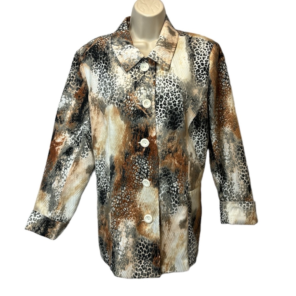Toni Morgan Women's Button Up Blazer Jacket Cheetah/Leopard Print Size L
